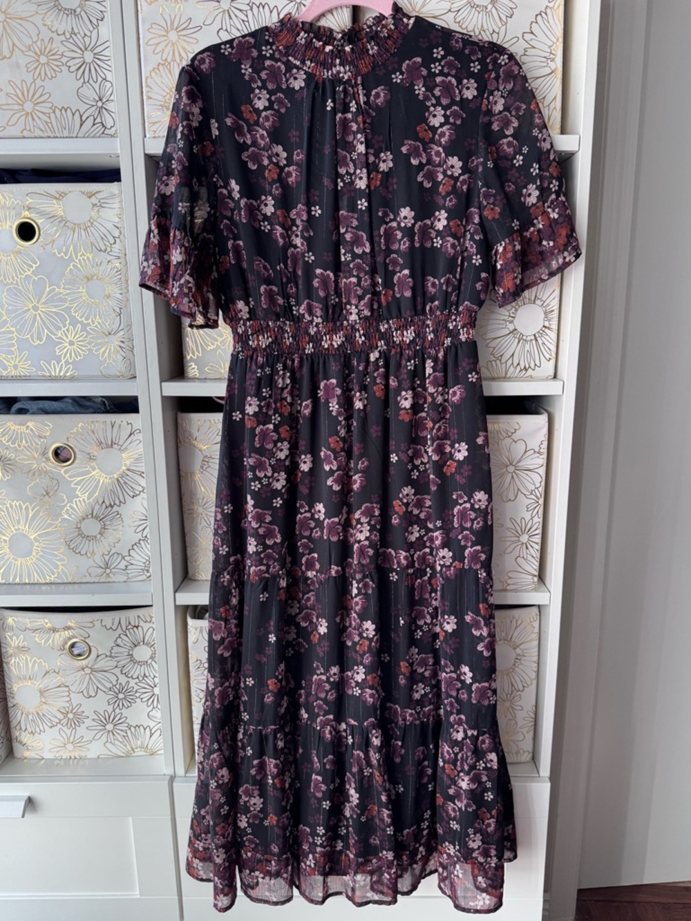 Jolt Black Midi Dress with Mauve Floral Print